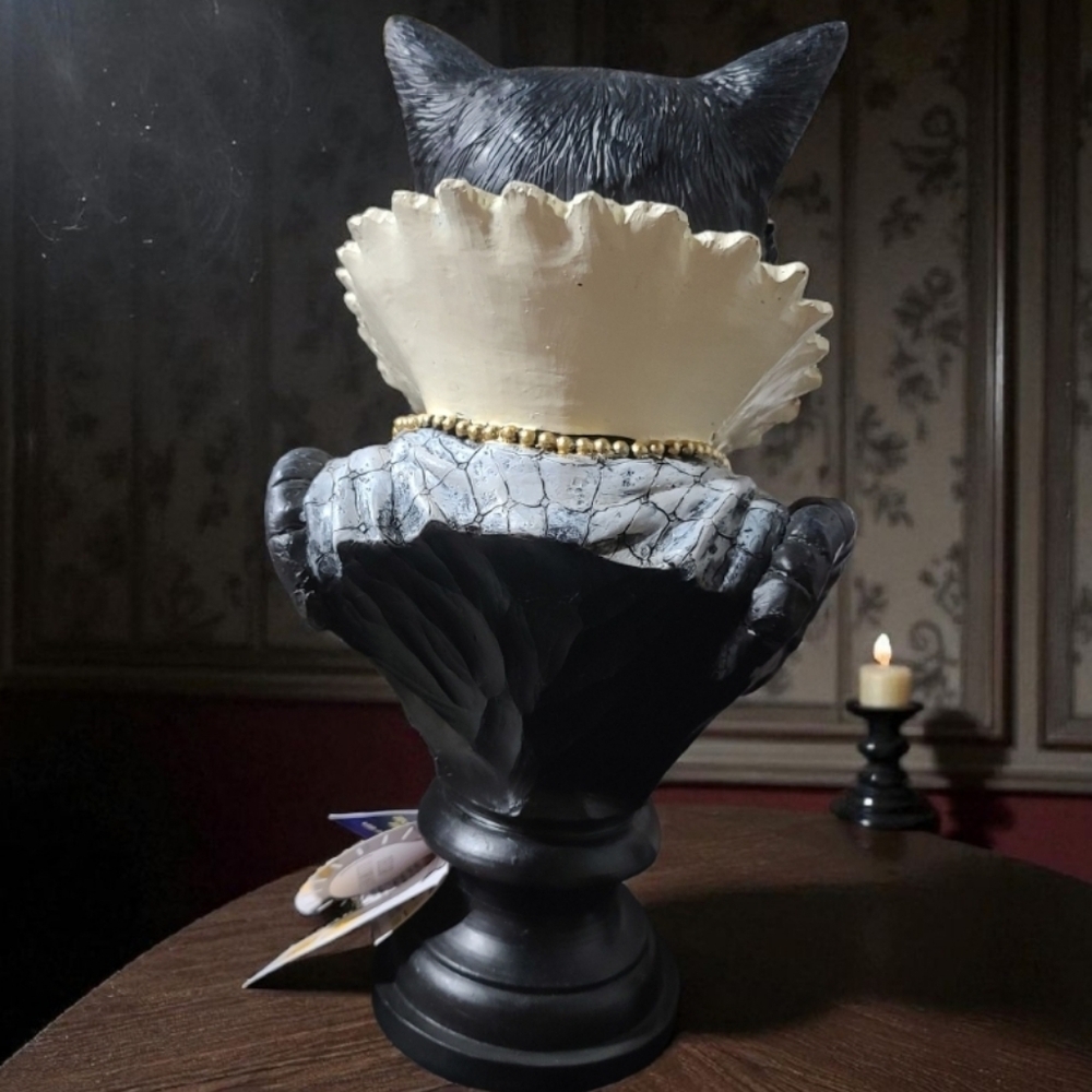 Vintage Style Halloween Ornate Lighted Gothic Black Cat Salem Witch Bust figure - Picture 6 of 8